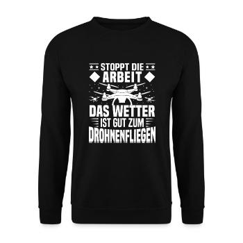 Drohnenpilot FPV Drohne Quadroctoper - Unisex Pullover - Schwarz - Vorne - Alina (178cm) & Michal (187cm)