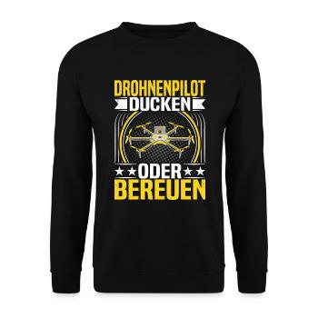 Drohnenfliegen Drone Racing Führerschein Drohne - Unisex Pullover - Schwarz - Vorne - Alina (178cm) & Michal (187cm)