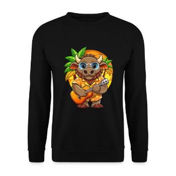 Funny Bison Cartoon Summer Beach Sunglasses Guitar - Unisex Sweatshirt - black - Front - Alina (178cm) & Michal (187cm)