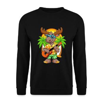 Lustige Elch Cartoon Sommer Strand Sonnenbrille Gitarre - Unisex Pullover - Schwarz - Vorne - Alina (178cm) & Michal (187cm)