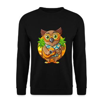Drôle Hibou Dessin Animé Plage D’été Lunettes De Soleil Guitare - Sweat-shirt Unisexe - noir - Devant - Alina (178cm) & Michal (187cm)