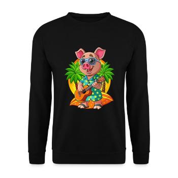 Lustige Schwein Cartoon Sommer Strand Sonnenbrille Gitarre - Unisex Pullover - Schwarz - Vorne - Alina (178cm) & Michal (187cm)
