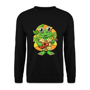 Lustige Frosch Cartoon Sommer Strand Sonnenbrille Gitarre - Unisex Pullover - Schwarz - Vorne - Alina (178cm) & Michal (187cm)