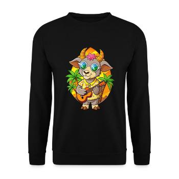 Lustige Ziege Cartoon Sommer Strand Sonnenbrille Gitarre - Unisex Pullover - Schwarz - Vorne - Alina (178cm) & Michal (187cm)