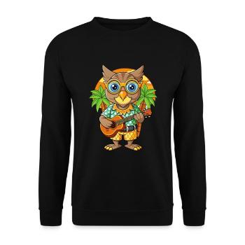 Lustige Eule Cartoon Sommer Strand Sonnenbrille Gitarre - Unisex Pullover - Schwarz - Vorne - Alina (178cm) & Michal (187cm)