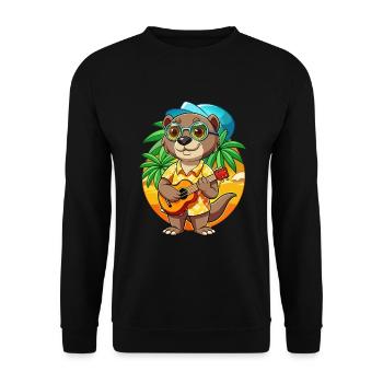 Lustige Otter Cartoon Sommer Strand Sonnenbrille Gitarre - Unisex Pullover - Schwarz - Vorne - Alina (178cm) & Michal (187cm)