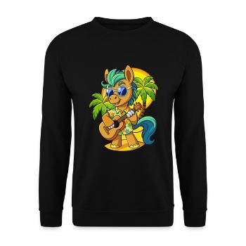 Funny Pony Cartoon Summer Beach Sunglasses Guitar - Unisex Sweatshirt - black - Front - Alina (178cm) & Michal (187cm)