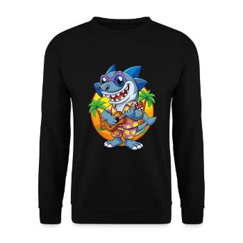 Lustige Hai Cartoon Sommer Strand Sonnenbrille Gitarre - Unisex Pullover - Schwarz - Vorne - Alina (178cm) & Michal (187cm)