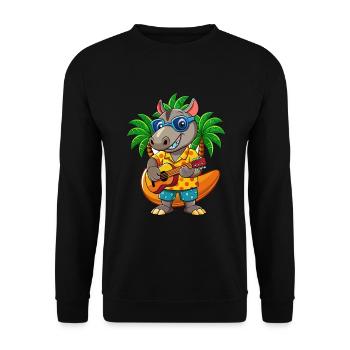 Lustige Tapir Cartoon Sommer Strand Sonnenbrille Gitarre - Unisex Pullover - Schwarz - Vorne - Alina (178cm) & Michal (187cm)