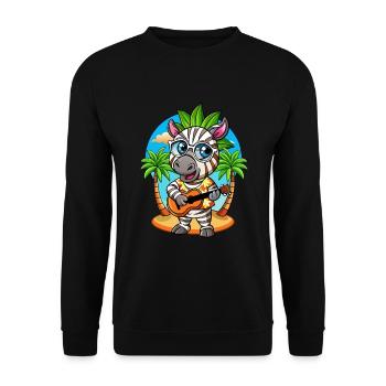 Lustige Zebra Cartoon Sommer Strand Sonnenbrille Gitarre - Unisex Pullover - Schwarz - Vorne - Alina (178cm) & Michal (187cm)