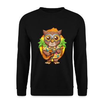 Lustige Eule Cartoon Sommer Strand Sonnenbrille Gitarre - Unisex Pullover - Schwarz - Vorne - Alina (178cm) & Michal (187cm)