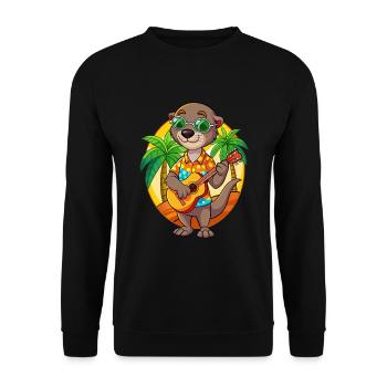 Lustige Otter Cartoon Sommer Strand Sonnenbrille Gitarre - Unisex Pullover - Schwarz - Vorne - Alina (178cm) & Michal (187cm)