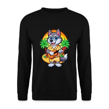 Lustige Husky Dog Sommer Strand Sonnenbrille Hawaiianisch - Unisex Pullover - Schwarz - Vorne - Alina (178cm) & Michal (187cm)