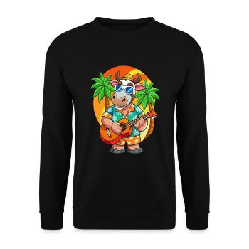 Lustige Kuh Cartoon Sommer Strand Sonnenbrille Gitarre - Unisex Pullover - Schwarz - Vorne - Alina (178cm) & Michal (187cm)