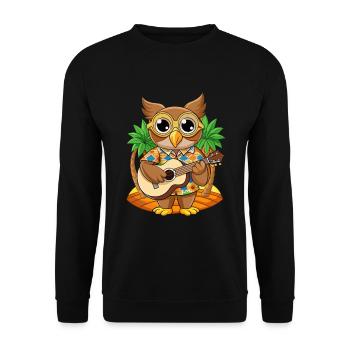 Lustige Eule Cartoon Sommer Strand Sonnenbrille Gitarre - Unisex Pullover - Schwarz - Vorne - Alina (178cm) & Michal (187cm)