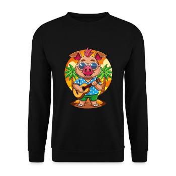 Lustige Schwein Sommer Strand Sonnenbrille Hawaiianisch - Unisex Pullover - Schwarz - Vorne - Alina (178cm) & Michal (187cm)