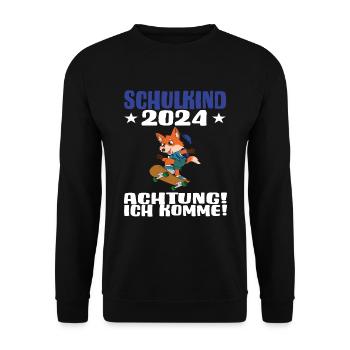 Schulkind 2024 Einschulung Schulanfang - Unisex Pullover - Schwarz - Vorne - Alina (178cm) & Michal (187cm)