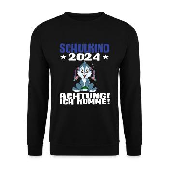 Schulkind 2024 Einschulung Schulanfang - Unisex Pullover - Schwarz - Vorne - Alina (178cm) & Michal (187cm)