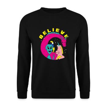 Lustiges Alien Außerirdische Geschenk - Unisex Pullover - Schwarz - Vorne - Alina (178cm) & Michal (187cm)