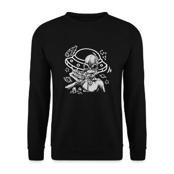 Lustiges Alien Außerirdische Geschenk - Unisex Pullover - Schwarz - Vorne - Alina (178cm) & Michal (187cm)
