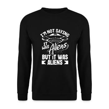 Lustiges Alien Außerirdische Geschenk - Unisex Pullover - Schwarz - Vorne - Alina (178cm) & Michal (187cm)