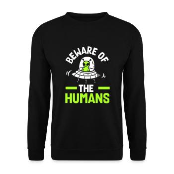 Lustiges Alien Außerirdische Geschenk - Unisex Pullover - Schwarz - Vorne - Alina (178cm) & Michal (187cm)