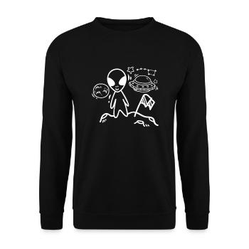 Lustiges Alien Außerirdische Geschenk - Unisex Pullover - Schwarz - Vorne - Alina (178cm) & Michal (187cm)