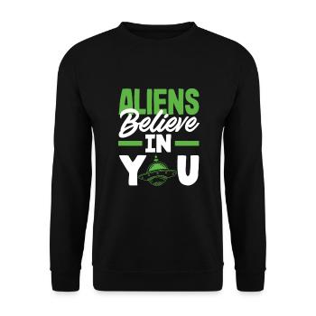 Lustiges Alien Außerirdische Geschenk - Unisex Pullover - Schwarz - Vorne - Alina (178cm) & Michal (187cm)