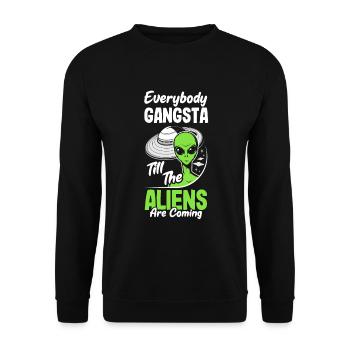 Lustiges Alien Außerirdische Geschenk - Unisex Pullover - Schwarz - Vorne - Alina (178cm) & Michal (187cm)