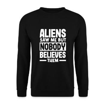 Lustiges Alien Außerirdische Geschenk - Unisex Pullover - Schwarz - Vorne - Alina (178cm) & Michal (187cm)