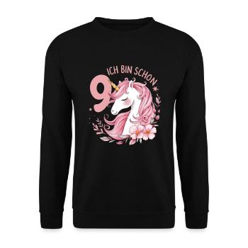 9. Geburtstag Mädchen 9 Jahre Pferd Pferde Einhorn - Unisex Pullover - Schwarz - Vorne - Alina (178cm) & Michal (187cm)