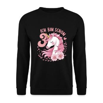3. Geburtstag Mädchen 3 Jahre Pferd Pferde Einhorn - Unisex Pullover - Schwarz - Vorne - Alina (178cm) & Michal (187cm)