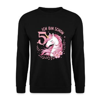 5th Birthday Girl 5 Years Horse Horses Unicorn - Unisex Sweatshirt - black - Front - Alina (178cm) & Michal (187cm)