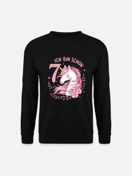 7. Geburtstag Mädchen 7 Jahre Pferd Pferde Einhorn - Unisex Pullover - Schwarz