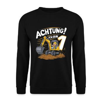1er anniversaire garçon 1 an chantier de construction d’excavatrice - Sweat-shirt Unisexe - noir - Devant - Alina (178cm) & Michal (187cm)