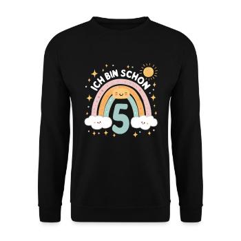 5th Birthday Shirt Rainbow Cloud - Unisex Sweatshirt - black - Front - Alina (178cm) & Michal (187cm)