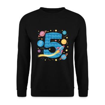 5th Birthday Boys 5 Years Planet Birthday - Unisex Sweatshirt - black - Front - Alina (178cm) & Michal (187cm)