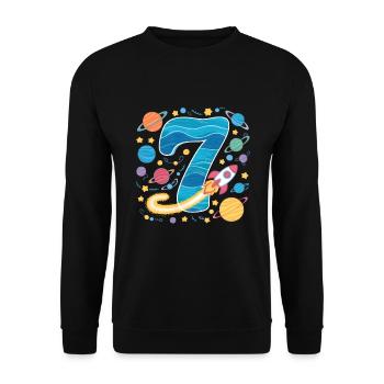 7th Birthday Boys 7 Years Planet Birthday - Unisex Sweatshirt - black - Front - Alina (178cm) & Michal (187cm)
