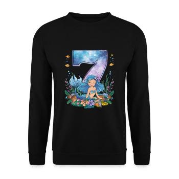 7th Birthday Girl 7 Years Mermaid Party - Unisex Sweatshirt - black - Front - Alina (178cm) & Michal (187cm)