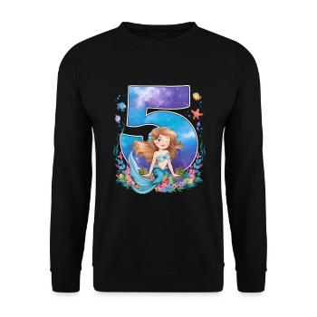 5ème anniversaire fille 5 ans sirène fête - Sweat-shirt Unisexe - noir - Devant - Alina (178cm) & Michal (187cm)