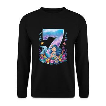 7th Birthday Girl 7 Years Mermaid Party - Unisex Sweatshirt - black - Front - Alina (178cm) & Michal (187cm)