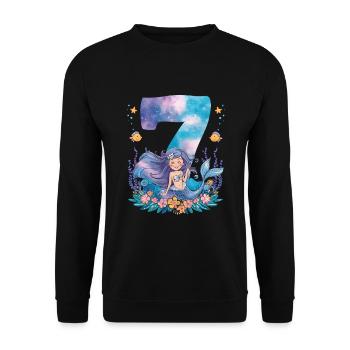 7th Birthday Girl 7 Years Mermaid Party - Unisex Sweatshirt - black - Front - Alina (178cm) & Michal (187cm)