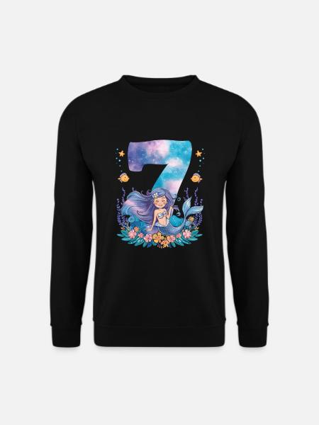 7. Geburtstag Mädchen 7 Jahre Meerjungfrau Party - Unisex Pullover - Schwarz