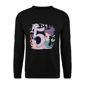 5ème anniversaire fille 5 ans sirène fête - Sweat-shirt Unisexe - noir - Devant - Alina (178cm) & Michal (187cm)