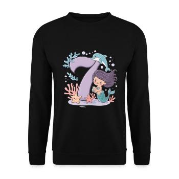 7th Birthday Girl 7 Years Mermaid Party - Unisex Sweatshirt - black - Front - Alina (178cm) & Michal (187cm)