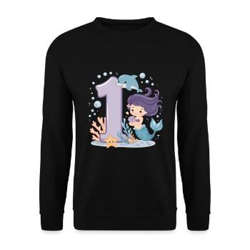 1er anniversaire fille 1 an sirène fête - Sweat-shirt Unisexe - noir - Devant - Alina (178cm) & Michal (187cm)