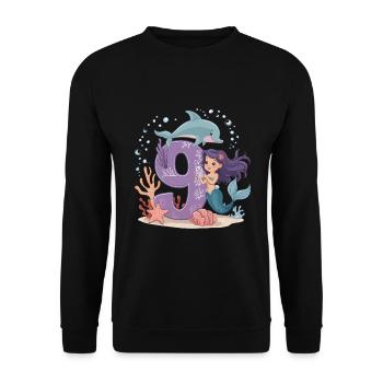 9th Birthday Girl 9 Years Mermaid Party - Unisex Sweatshirt - black - Front - Alina (178cm) & Michal (187cm)