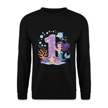 1er anniversaire fille 1 an sirène fête - Sweat-shirt Unisexe - noir - Devant - Alina (178cm) & Michal (187cm)
