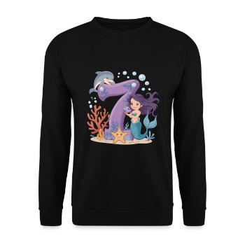7th Birthday Girl 7 Years Mermaid Party - Unisex Sweatshirt - black - Front - Alina (178cm) & Michal (187cm)