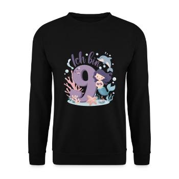 9th Birthday Girl 9 Years Mermaid Party - Unisex Sweatshirt - black - Front - Alina (178cm) & Michal (187cm)